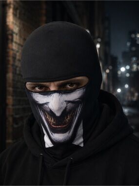 DC Black Balaclava Face Mask with Joker Grin Print